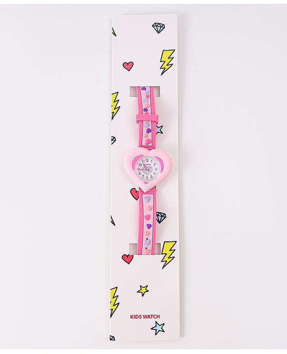 Babyhug Analog Watch With Heart Applique Free Size - Pink