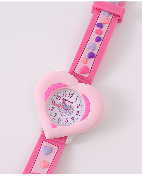 Babyhug Analog Watch With Heart Applique Free Size - Pink