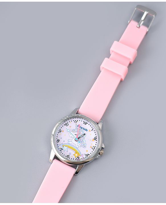 Pine Kids Analog Watch Unicorn Print With Beaded Bracelet Set - Pink