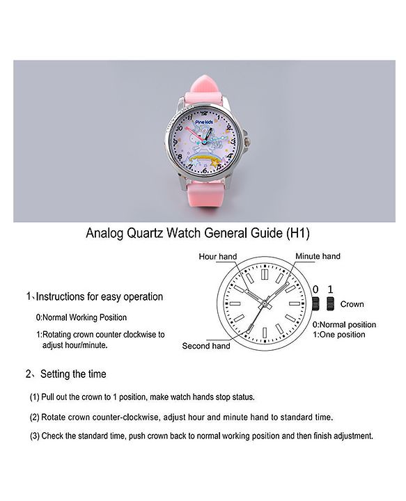 Pine Kids Analog Watch Unicorn Print With Beaded Bracelet Set - Pink