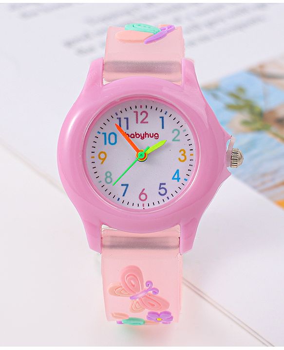 Babyhug Floral Applique Analog Watch - Peach