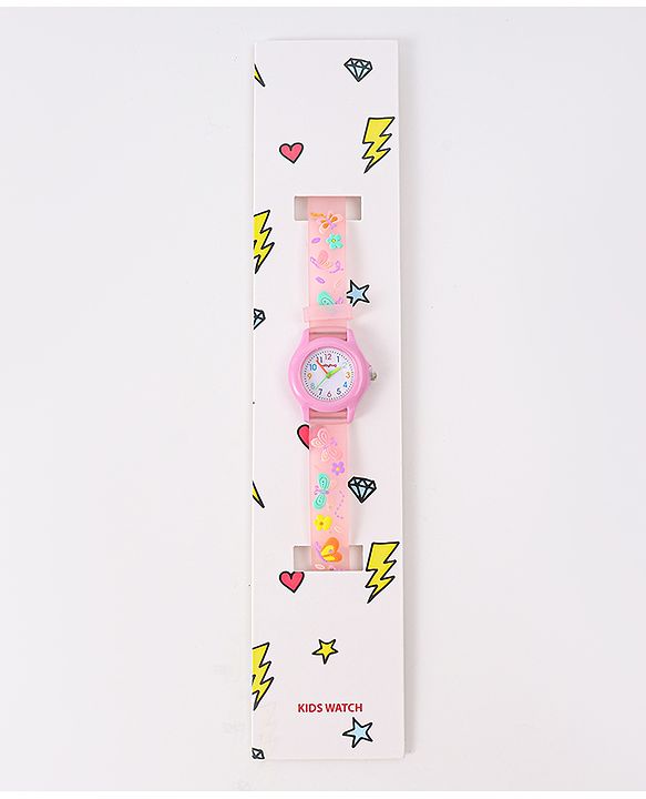 Babyhug Floral Applique Analog Watch - Peach