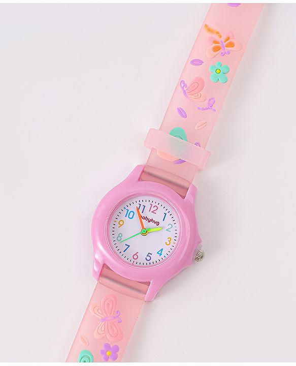 Babyhug Floral Applique Analog Watch - Peach
