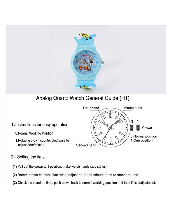 Babyhug Analog Watch With Honey Bee Applique Free Size - Blue