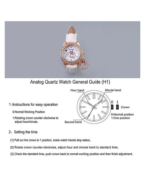 Pine Kids Free Size Analog Watch With Elephant Applique - White