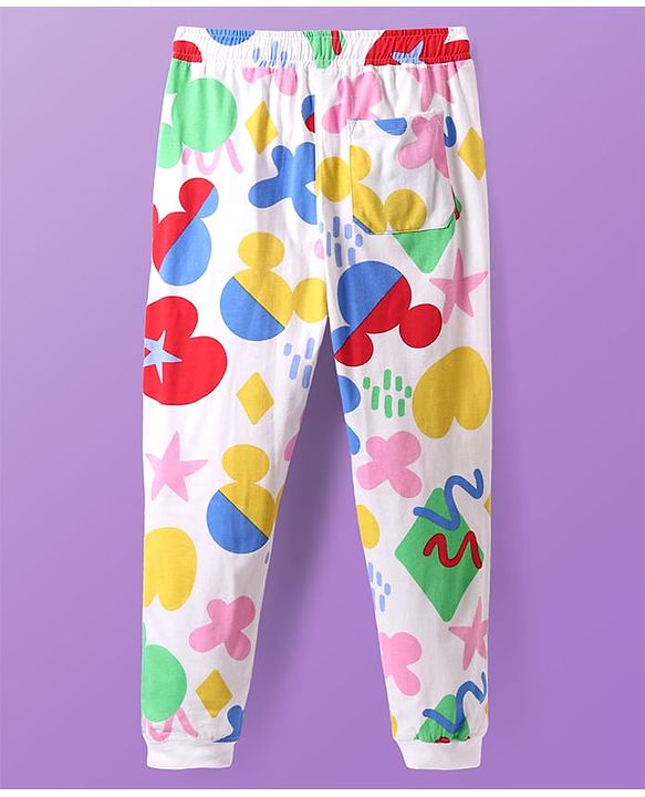 Pine Kids Disney Single Jersey Full Drop Shoulder Sleeves Night Suit with Mickey Mouse Graphic - White & Red