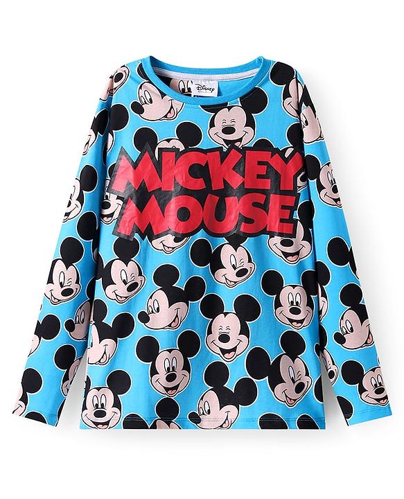 Pine Kids Disney Single Jersey Knit Full Sleeves Night Suit with Mickey Mouse Graphics - Blue