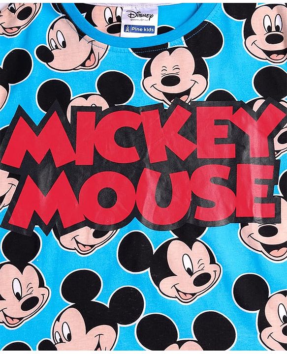 Pine Kids Disney Single Jersey Knit Full Sleeves Night Suit with Mickey Mouse Graphics - Blue