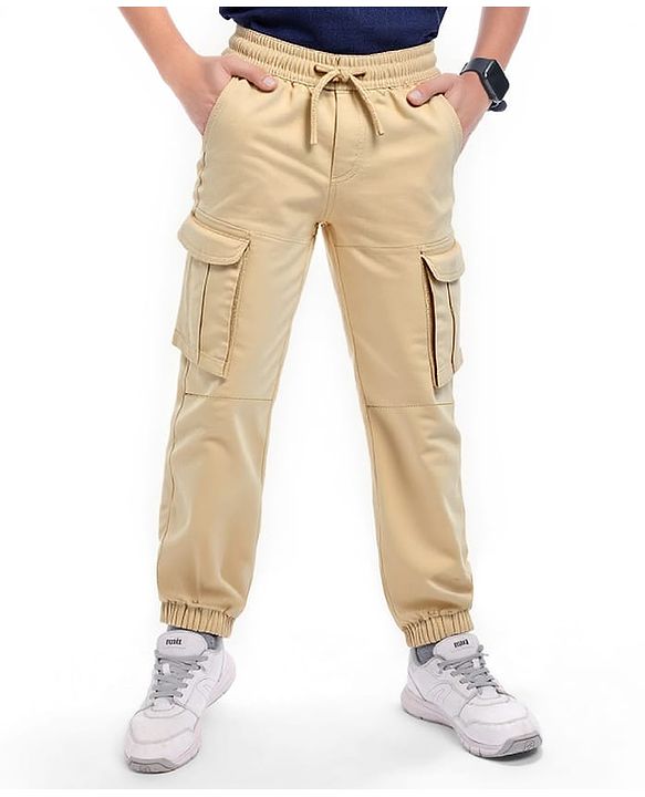 Pine Kids Cotton Woven Full Length  Solid Color Trouser with Pocket - Beige