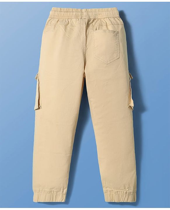 Pine Kids Cotton Woven Full Length  Solid Color Trouser with Pocket - Beige