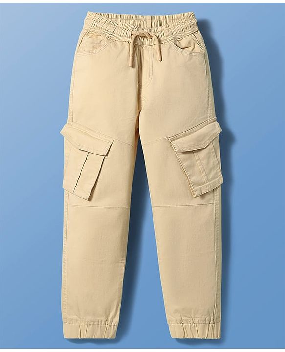 Pine Kids Cotton Woven Full Length  Solid Color Trouser with Pocket - Beige