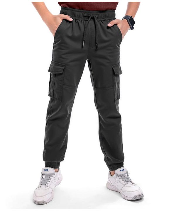 Pine Kids Cotton Woven Full Length  Solid Color Trouser with Pocket - Dark Green