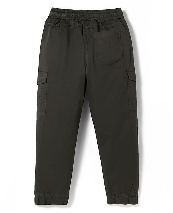 Pine Kids Cotton Woven Full Length  Solid Color Trouser with Pocket - Dark Green