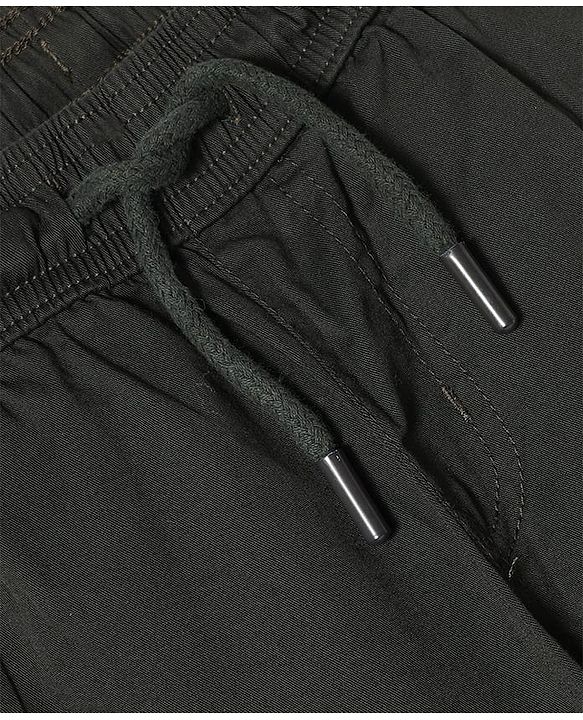 Pine Kids Cotton Woven Full Length  Solid Color Trouser with Pocket - Dark Green