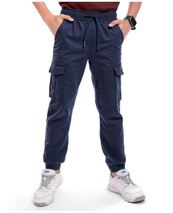 Pine Kids Cotton Woven Full Length  Solid Color Trouser with Pocket - Dark Green