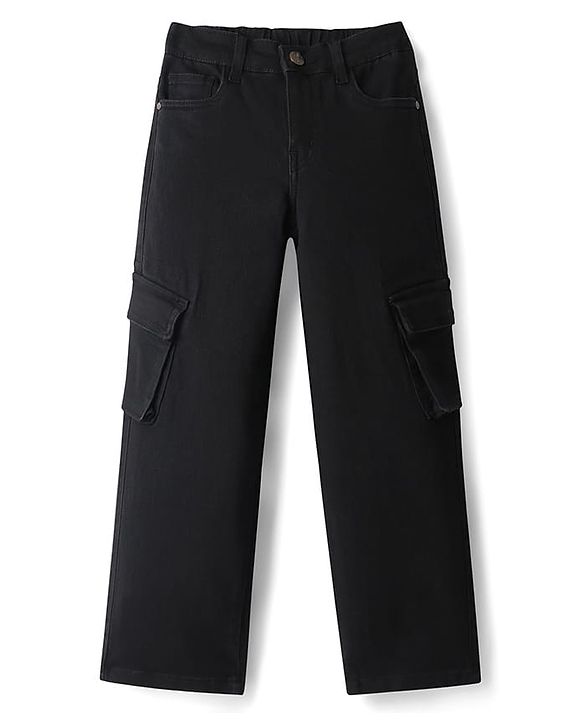 Pine Kids Full Length Washed Denim Jeans with Cargo Pockets - Black
