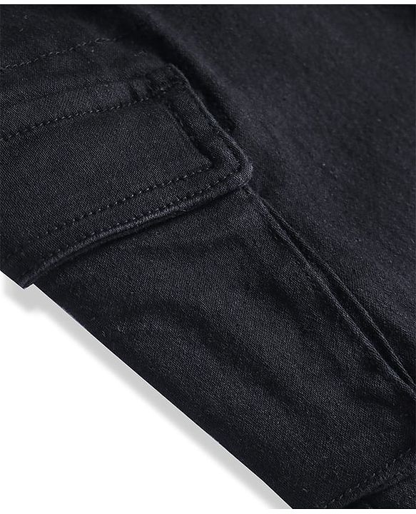 Pine Kids Full Length Washed Denim Jeans with Cargo Pockets - Black