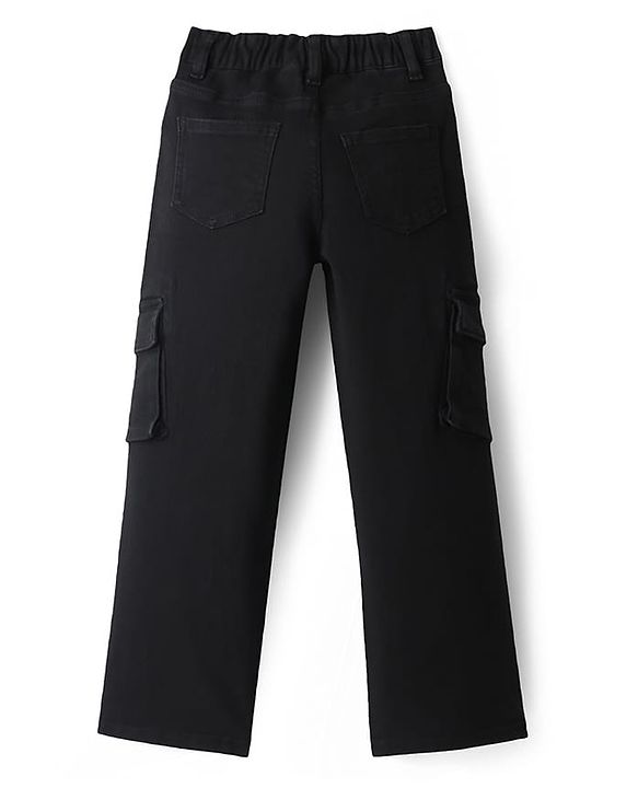 Pine Kids Full Length Washed Denim Jeans with Cargo Pockets - Black