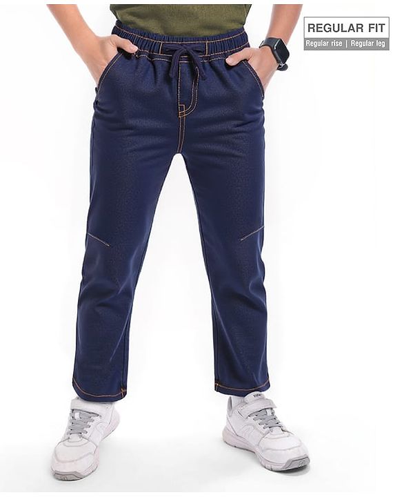 Pine Kids Denim Woven Full Length Washed Jeans - Navy Blue