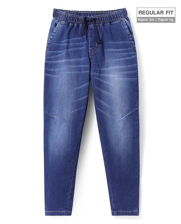 Pine Kids Denim Woven Full Length Washed Jeans - Navy Blue