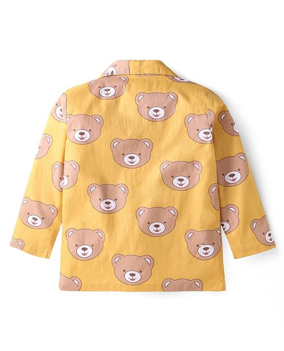 Babyhug Cotton Knit Full Sleeves Night Suit With Teddy Bear Print - Yellow