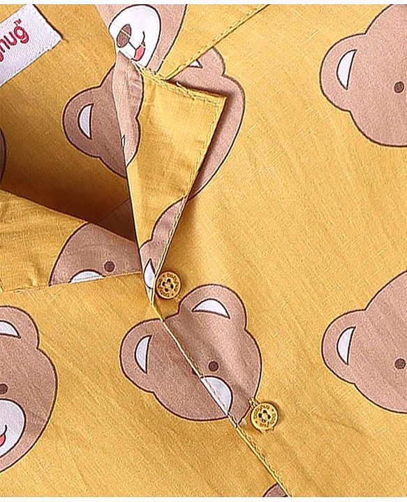 Babyhug Cotton Knit Full Sleeves Night Suit With Teddy Bear Print - Yellow
