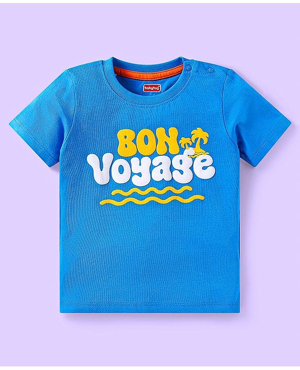 Babyhug Cotton Knit Half Sleeves T-Shirts with Beach Theme Text Prints & Stripes Pack of 3 - Blue & Orange