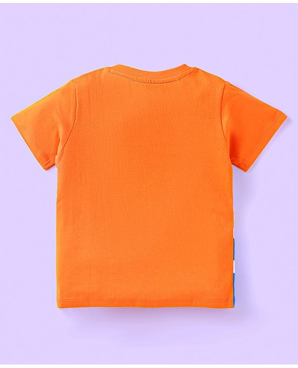 Babyhug Cotton Knit Half Sleeves T-Shirts with Beach Theme Text Prints & Stripes Pack of 3 - Blue & Orange