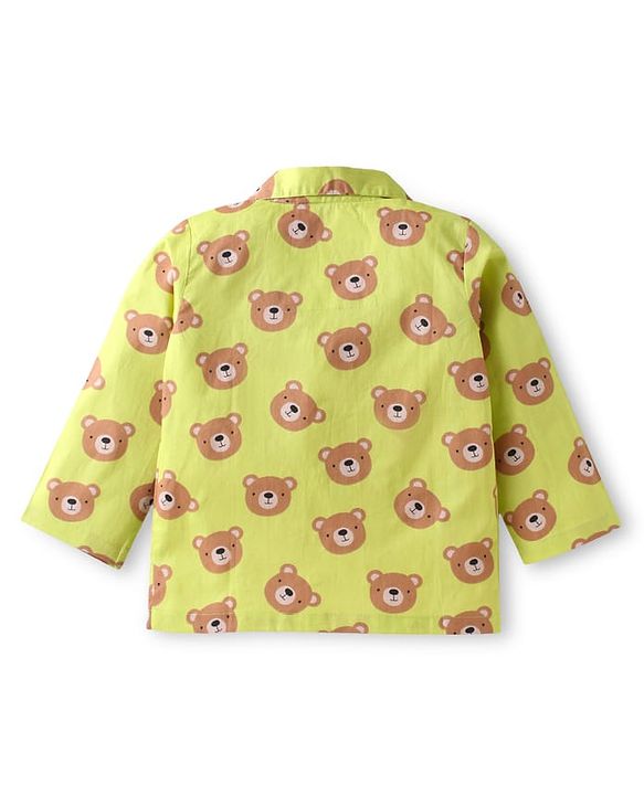 Babyhug Cotton Knit Full Sleeves Night Suit with Animal Print - Light Green