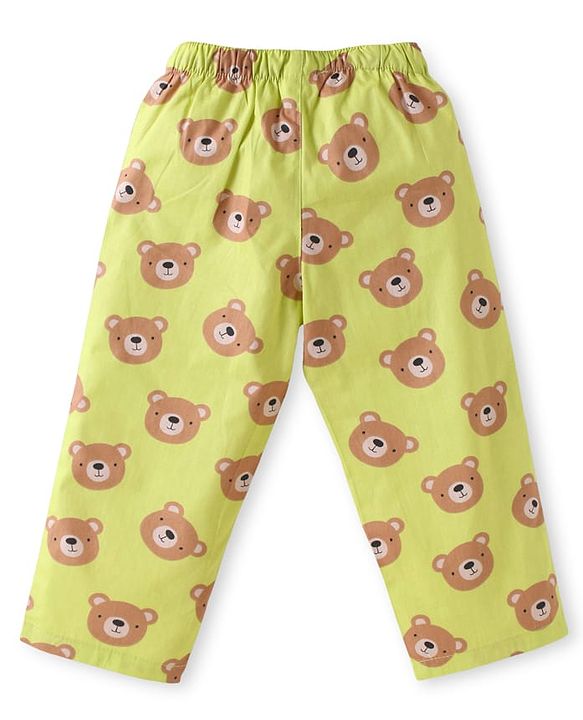Babyhug Cotton Knit Full Sleeves Night Suit with Animal Print - Light Green