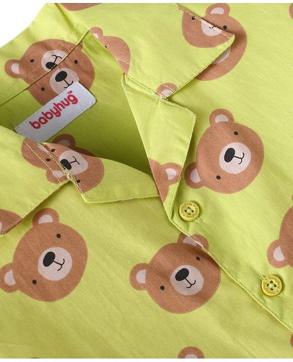 Babyhug Cotton Knit Full Sleeves Night Suit with Animal Print - Light Green