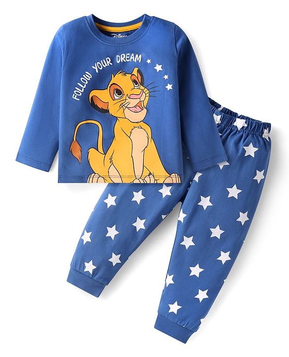 Babyhug Disney Full Sleeves Nightsuit Set With Simba Graphics - Blue