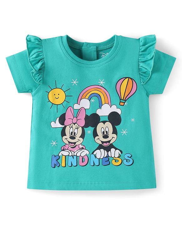 Babyhug Disney Single Jersey Knit  Half Sleeves Tops With Minnie & Friends Graphic & Frill Detailing Pack Of 3 - Yellow Purple
