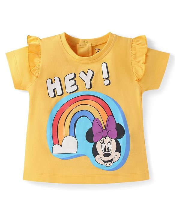 Babyhug Disney Single Jersey Knit  Half Sleeves Tops With Minnie & Friends Graphic & Frill Detailing Pack Of 3 - Yellow Purple