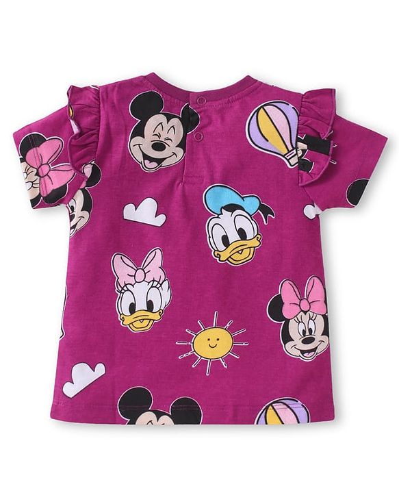 Babyhug Disney Single Jersey Knit  Half Sleeves Tops With Minnie & Friends Graphic & Frill Detailing Pack Of 3 - Yellow Purple