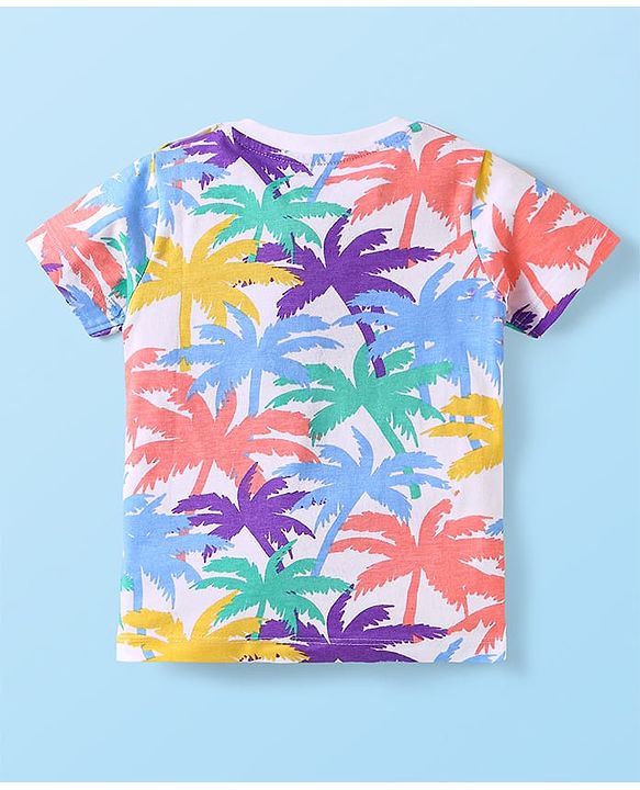 Babyhug Cotton Knit Half Sleeves T-Shirts with Beach Theme Print Pack of 3 - White & Purple