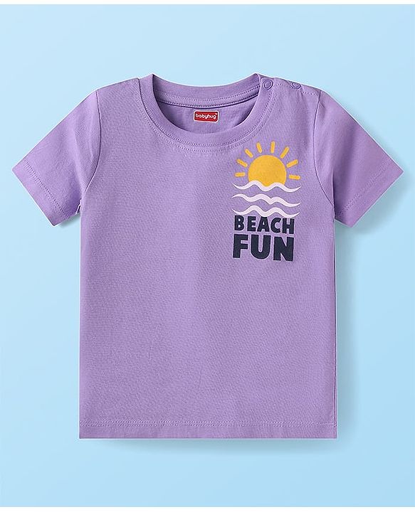 Babyhug Cotton Knit Half Sleeves T-Shirts with Beach Theme Print Pack of 3 - White & Purple