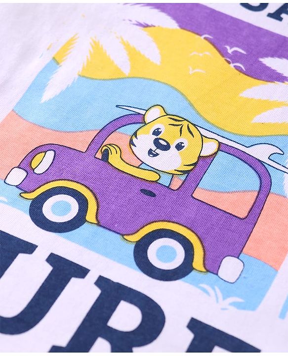 Babyhug Cotton Knit Half Sleeves T-Shirts with Beach Theme Print Pack of 3 - White & Purple