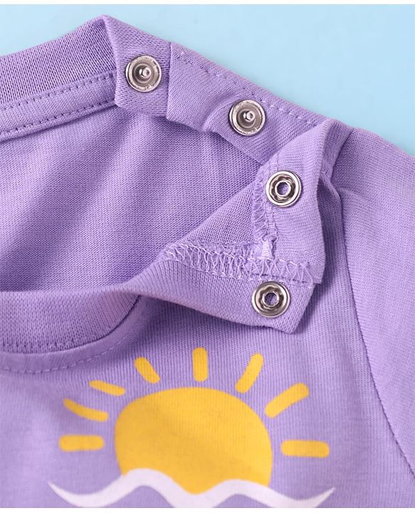 Babyhug Cotton Knit Half Sleeves T-Shirts with Beach Theme Print Pack of 3 - White & Purple