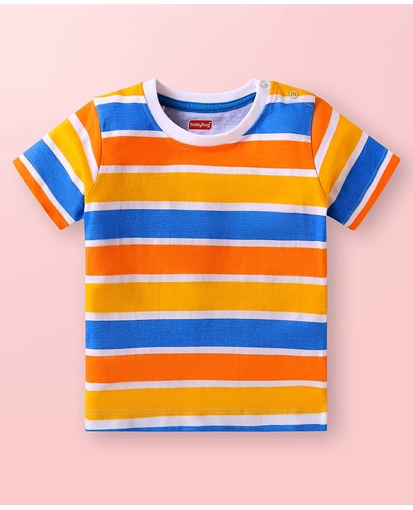 Babyhug Cotton Knit Half Sleeves T-Shirts with Beach Theme Print & Stripes Pack of 3 - Multicolor