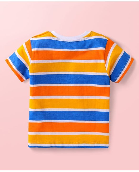 Babyhug Cotton Knit Half Sleeves T-Shirts with Beach Theme Print & Stripes Pack of 3 - Multicolor