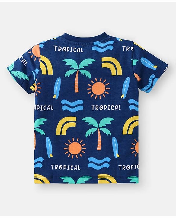 Babyhug Cotton Knit Half Sleeves T-Shirts with Beach Theme Print & Stripes Pack of 3 - Multicolor