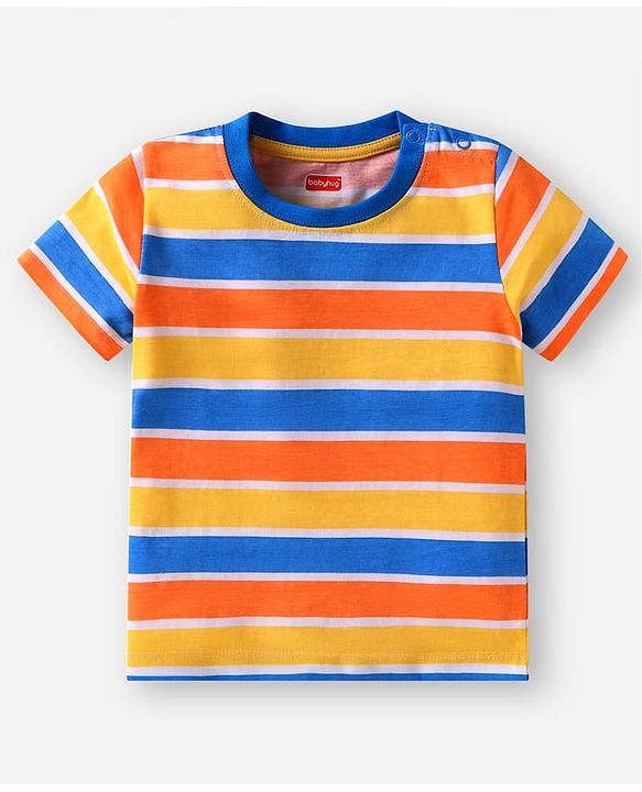 Babyhug Cotton Knit Half Sleeves T-Shirts with Beach Theme Print & Stripes Pack of 3 - Multicolor