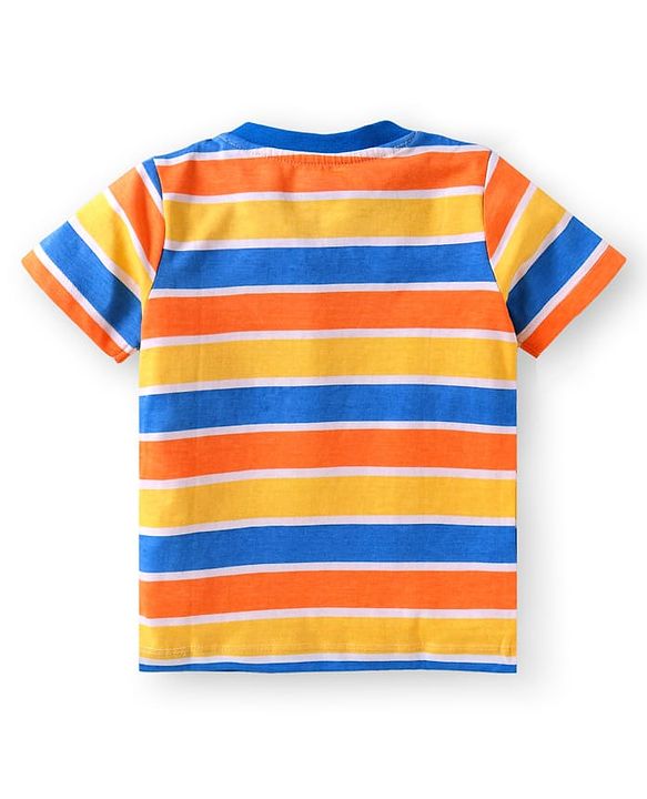 Babyhug Cotton Knit Half Sleeves T-Shirts with Beach Theme Print & Stripes Pack of 3 - Multicolor