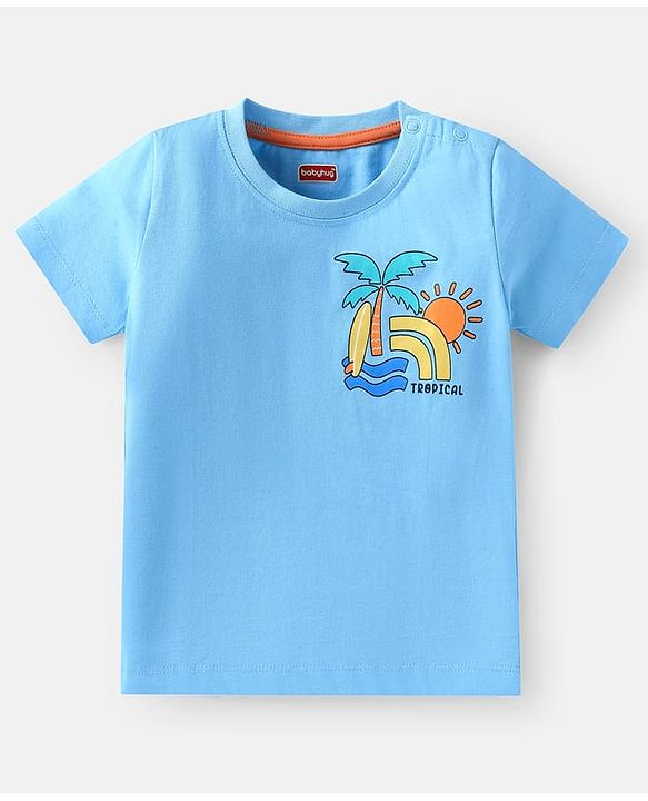 Babyhug Cotton Knit Half Sleeves T-Shirts with Beach Theme Print & Stripes Pack of 3 - Multicolor