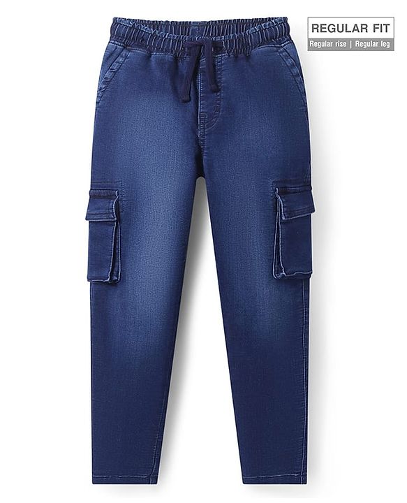 Pine Kids Denim Full Length Washed Jeans with Pockets -  Navy Blue