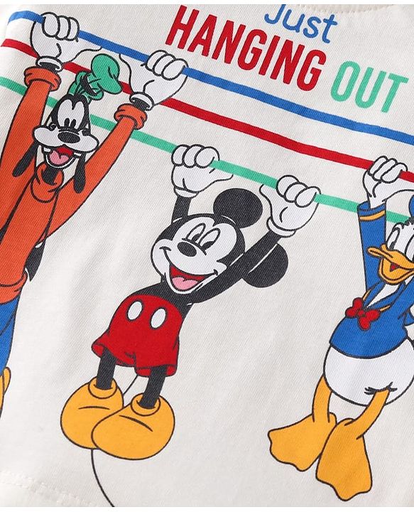 Babyhug Disney Single Jersey Knit Full Sleeves T-Shirt & Track Pant Set with Mickey Mouse Graphics - White & Navy Blue