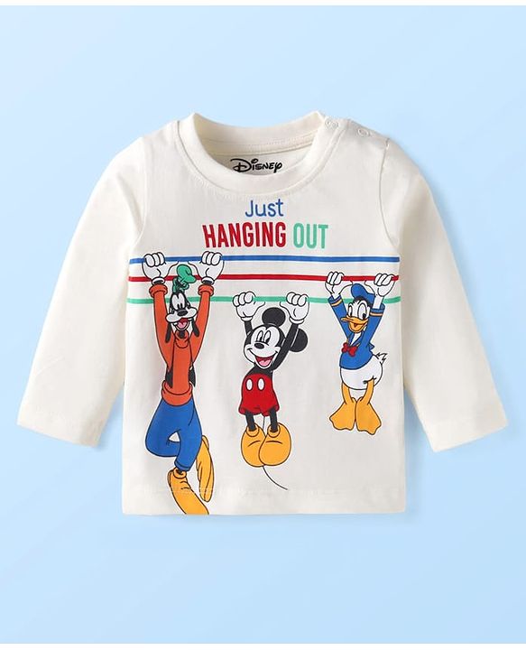 Babyhug Disney Single Jersey Knit Full Sleeves T-Shirt & Track Pant Set with Mickey Mouse Graphics - White & Navy Blue