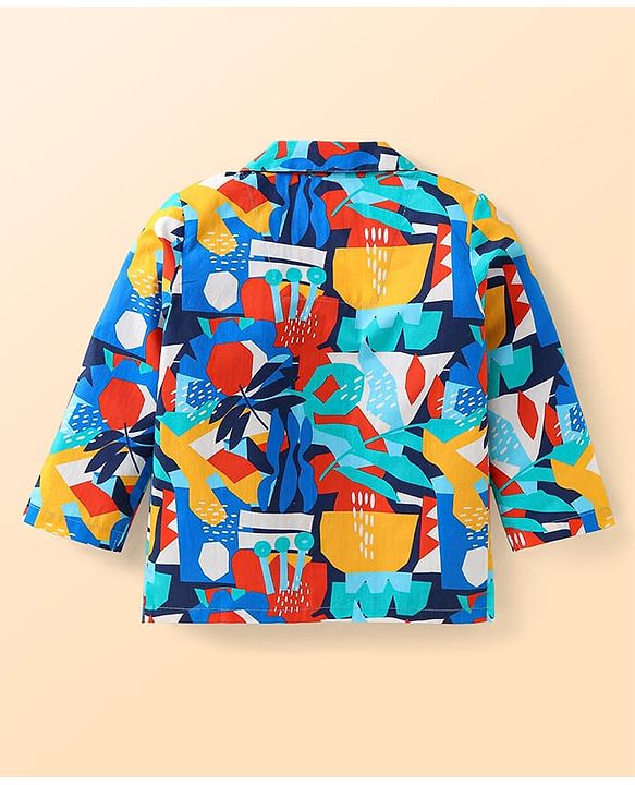 Babyhug Cotton Woven Full Sleeves Night Suit With Abstract Print - Blue & Red