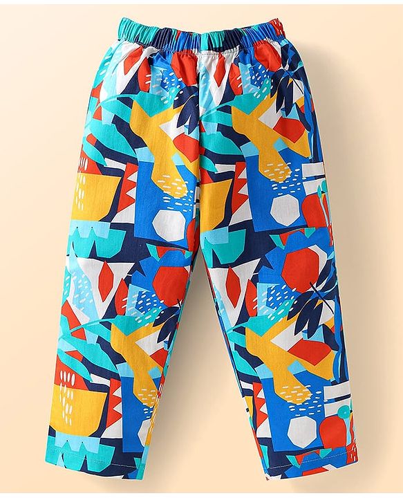 Babyhug Cotton Woven Full Sleeves Night Suit With Abstract Print - Blue & Red